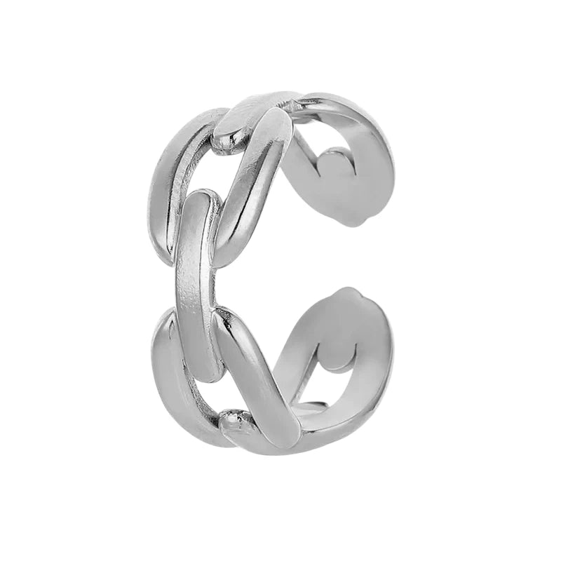 RVS Verstelbare Open Ring - Koffieboon Schakel - One Size - ring364 - 644 - Ringen kopen# - Zilverkleur - alles - boho