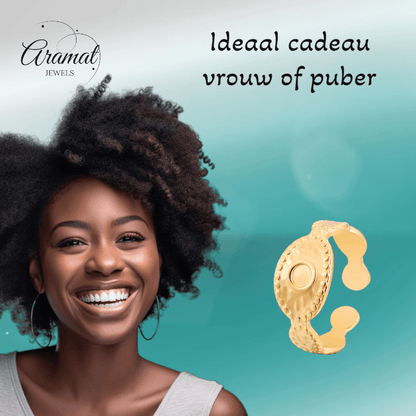 RVS Verstelbare Ring - Oog Motief met Dots - One Size - ring329 - 161814 - Ringen kopen# - Goudkleur - alles - boze oog