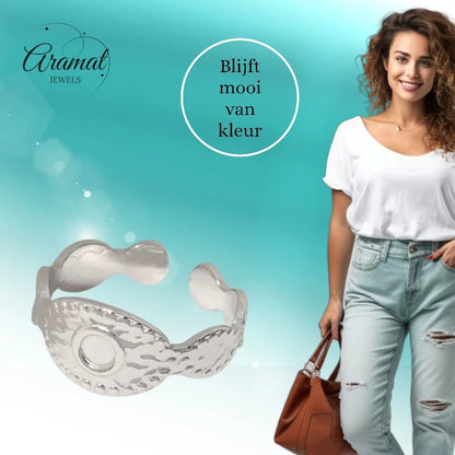 RVS Verstelbare Ring - Oog Motief met Dots - One Size - ring304 - 161813 - Ringen kopen