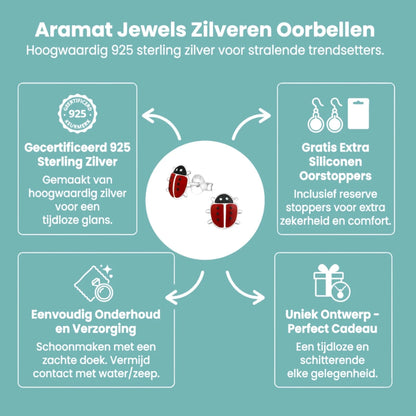 Schattige Zilveren Lieveheersbeestje Oorbellen - Aramat Jewels - Oorbellen - cadeautip