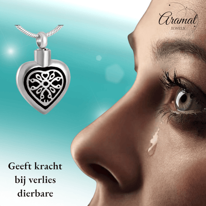 Sierlijk Keltisch as - hartje staal met zwart emaille - Aramat Jewels - Gedenkhangers - cadeautip