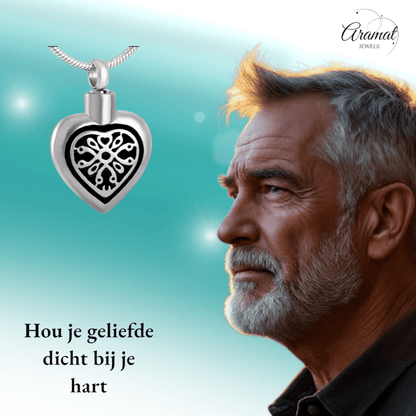 Sierlijk Keltisch as - hartje staal met zwart emaille - Aramat Jewels - Gedenkhangers - cadeautip
