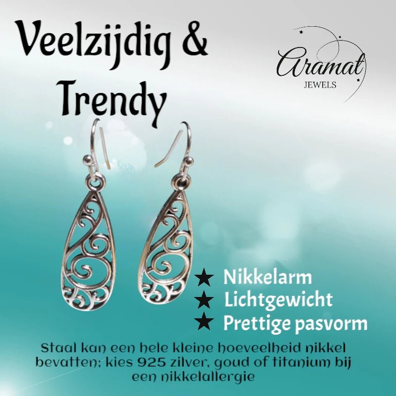 Sierlijke Boho Druppel Oorhangers – Antieke Afwerking – 40x11mm - oor6062 - Oorhangers kopen# - 40mm - alles - bali