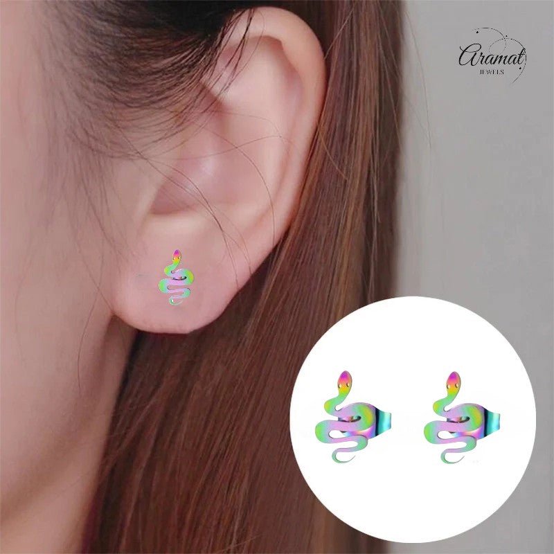 Slang Oorbellen Regenboog RVS – 12x7mm – Uniseks Dierenoorbellen - oor4891 - Oorbellen kopen# - 12mm - alles - cadeau