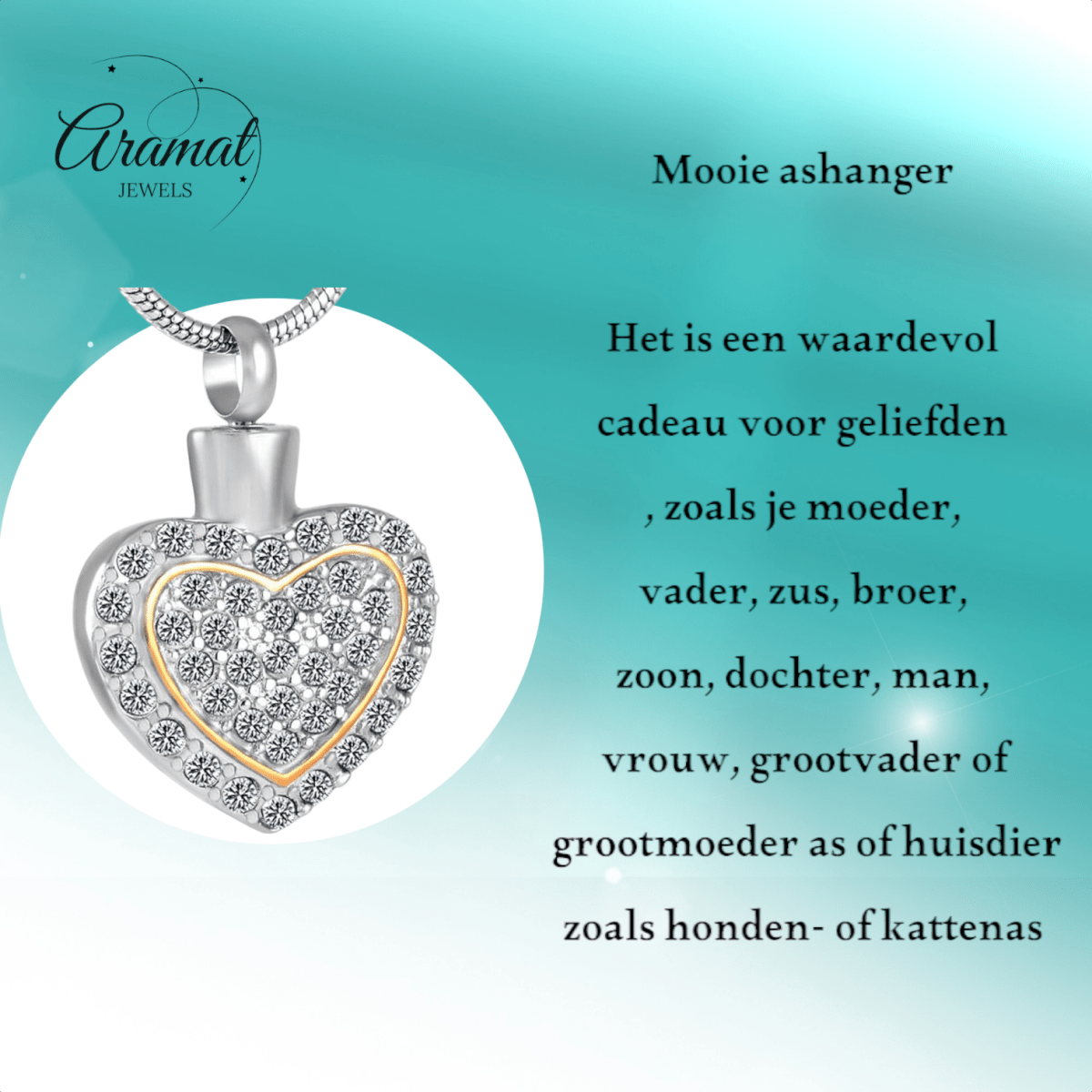 Sprankelend hart as - sieraad staal met kristal - Aramat Jewels - Gedenkhangers - cadeautip