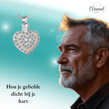 Sprankelend hart as - sieraad staal met kristal - Aramat Jewels - Gedenkhangers - cadeautip