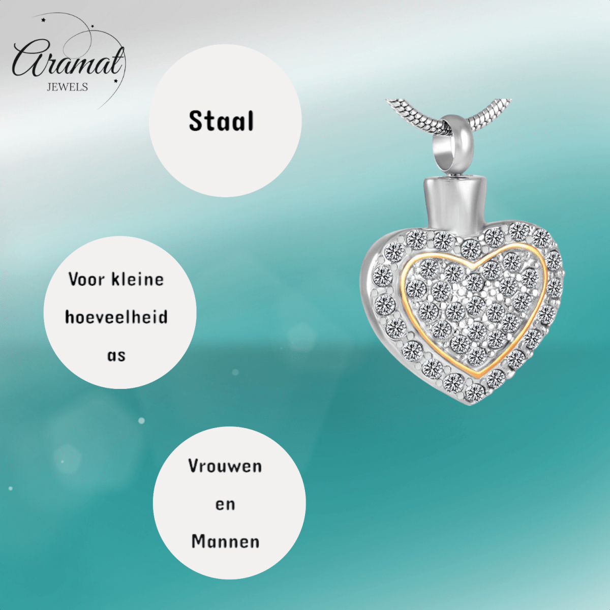 Sprankelend hart as - sieraad staal met kristal - Aramat Jewels - Gedenkhangers - cadeautip