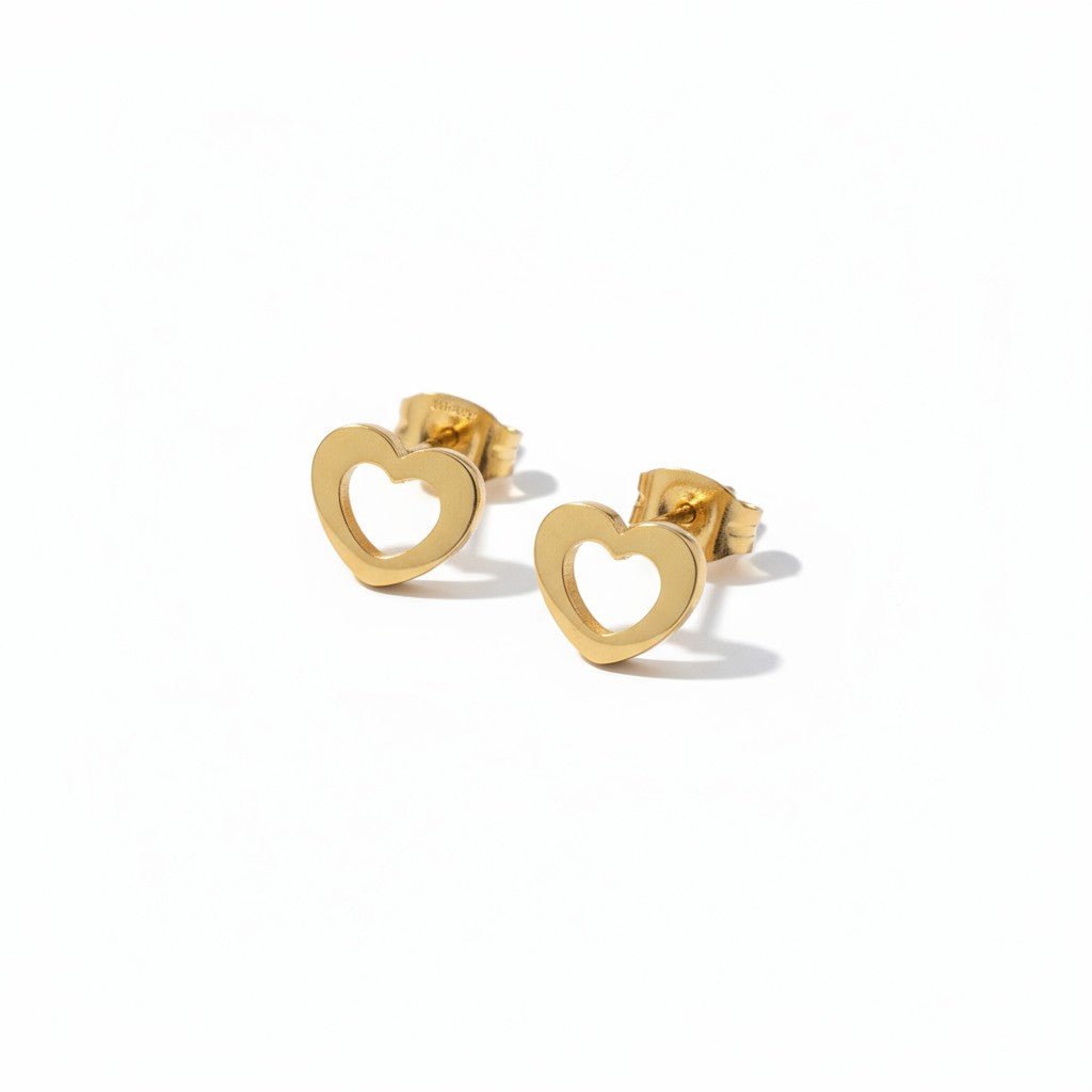 Goudkleurige open hart oorstekers 9x8mm staal, lichtgewicht oorbellen cadeau voor vrouwen en meisjes