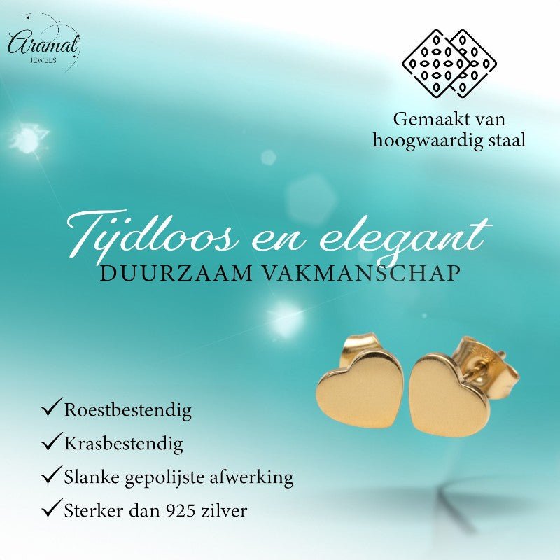 Staal Hartje Oorstekers Goudkleur 8mm Gesloten - Aramat Jewels - Oorbellen - cadeautip