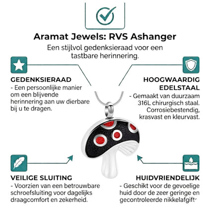 Stalen as - hanger paddenstoel rood emaille 31mm - Aramat Jewels - Gedenkhangers - cadeautip