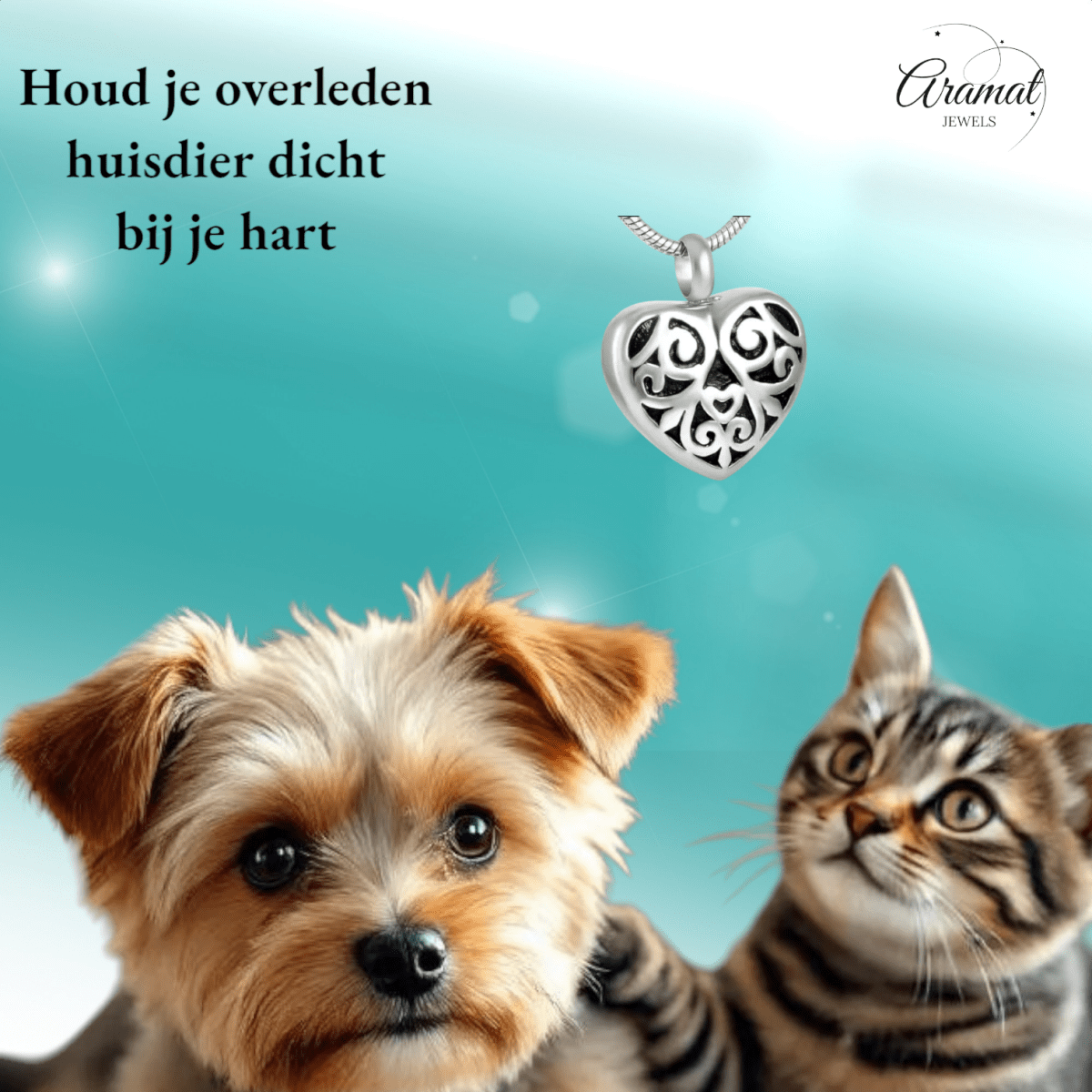 Stalen as - hartje met zwarte emaille versiering - Aramat Jewels - Gedenkhangers - cadeautip