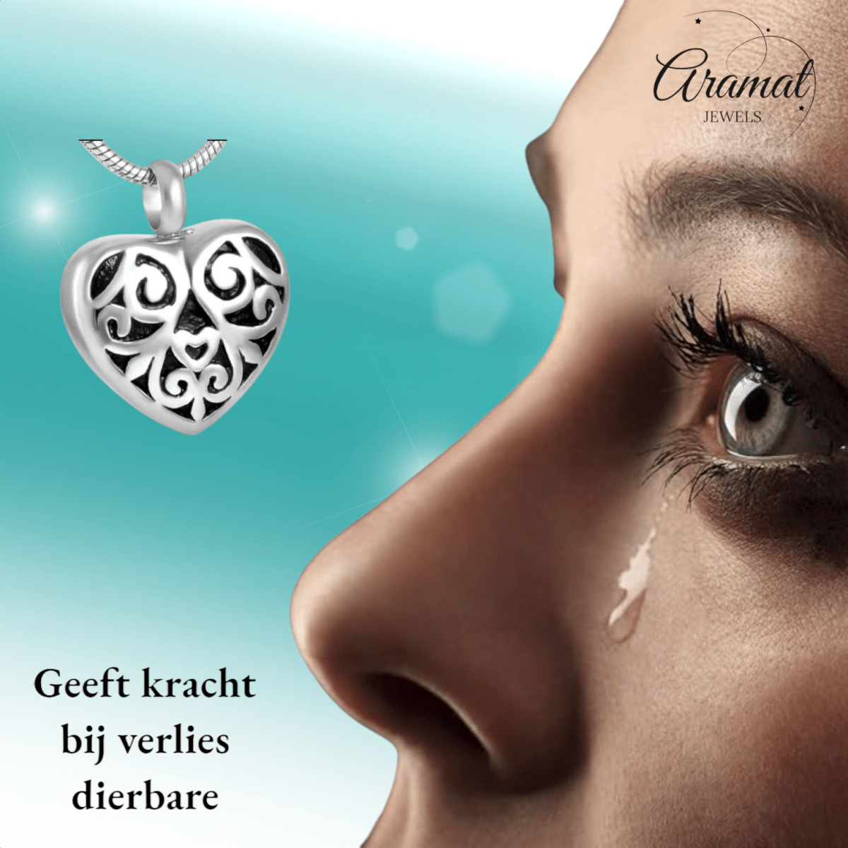 Stalen as - hartje met zwarte emaille versiering - Aramat Jewels - Gedenkhangers - cadeautip