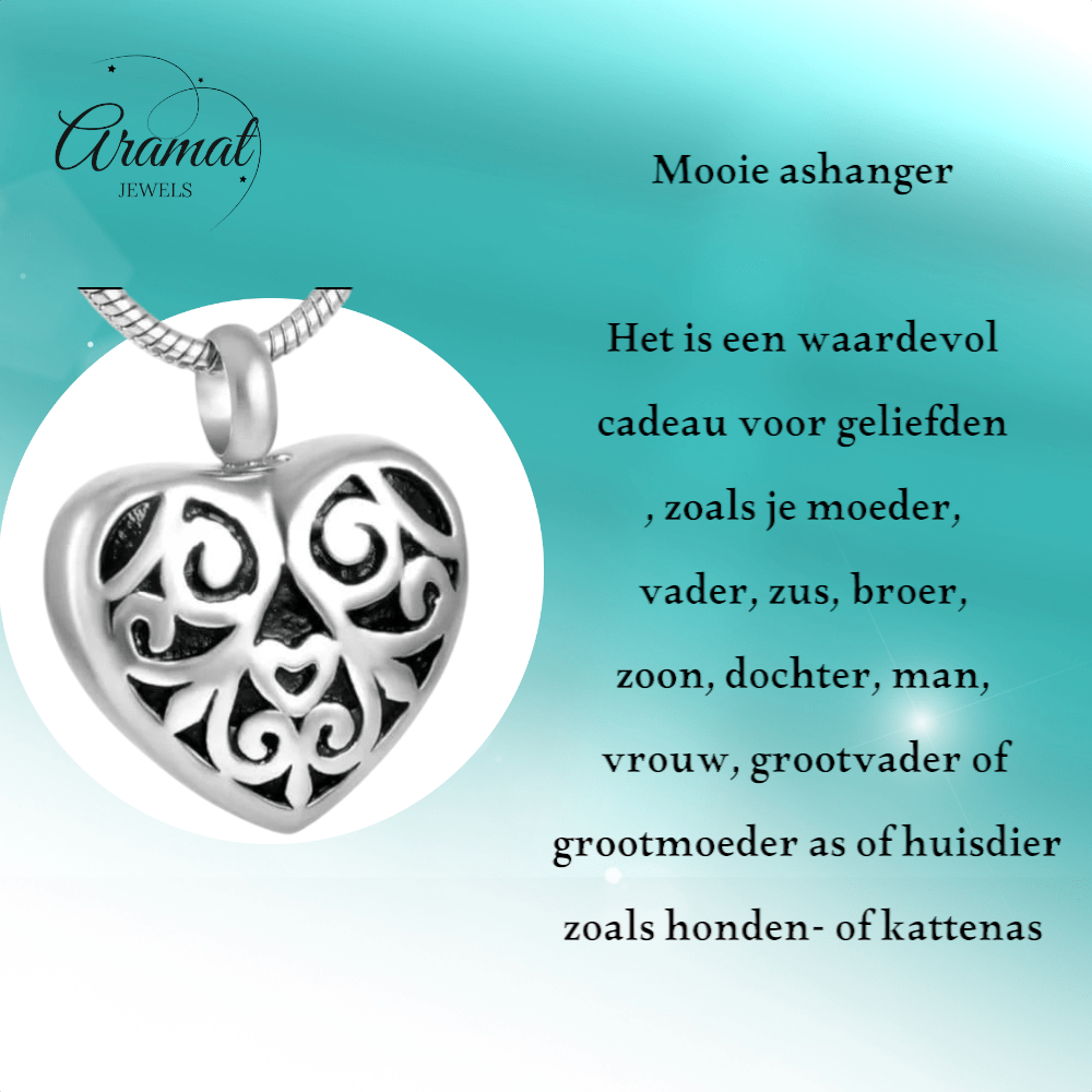 Stalen as - hartje met zwarte emaille versiering - Aramat Jewels - Gedenkhangers - cadeautip