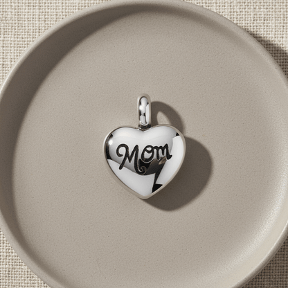 Stalen Asbedel Hart met Inscriptie 'Mom' voor Armband of Ketting 12mm - Aramat Jewels - Asbedels - cadeautip