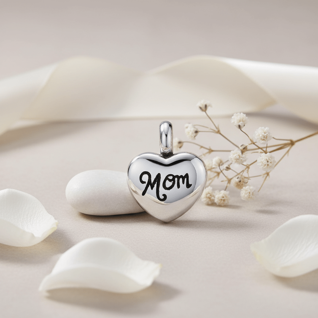 Stalen Asbedel Hart met Inscriptie 'Mom' voor Armband of Ketting 12mm - Aramat Jewels - Asbedels - cadeautip