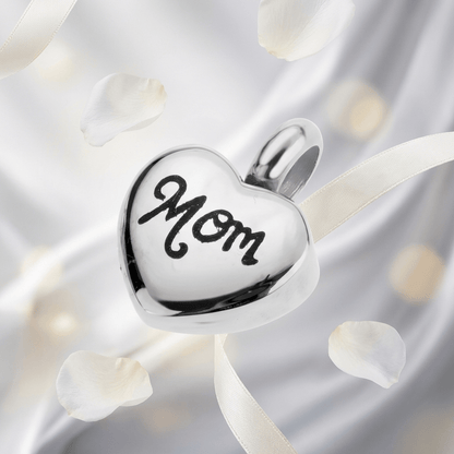 Stalen Asbedel Hart met Inscriptie 'Mom' voor Armband of Ketting 12mm - Aramat Jewels - Asbedels - cadeautip