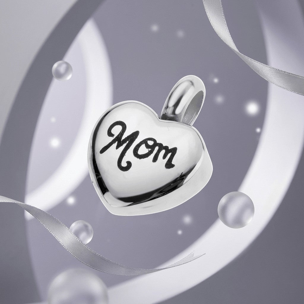 Stalen Asbedel Hart met Inscriptie 'Mom' voor Armband of Ketting 12mm - Aramat Jewels - Asbedels - cadeautip