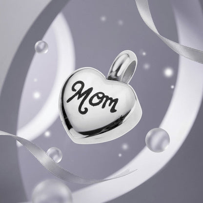 Stalen Asbedel Hart met Inscriptie 'Mom' voor Armband of Ketting 12mm - Aramat Jewels - Asbedels - cadeautip