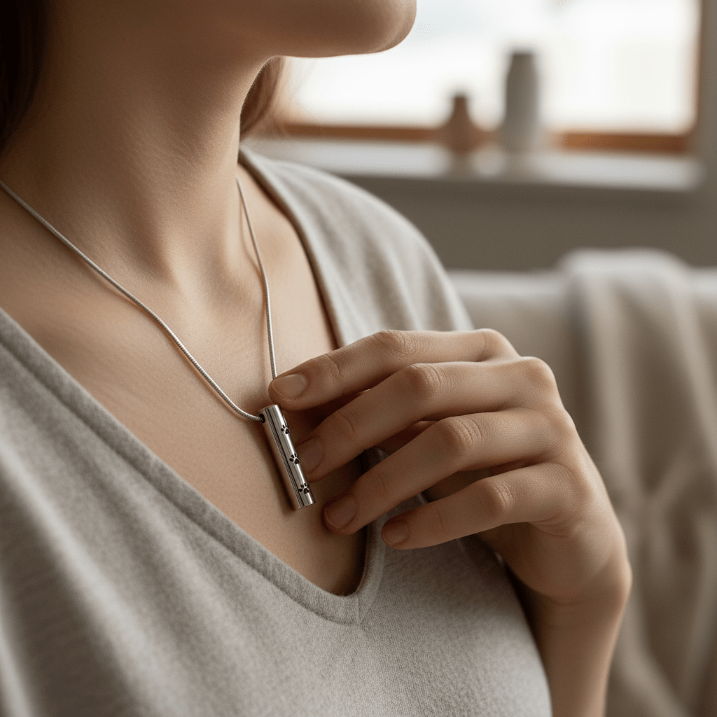 Stalen Ashanger Buis Zilverkleur met Zwarte Pootafdrukken 3,4cm - Aramat Jewels - Gedenkhangers - cadeautip