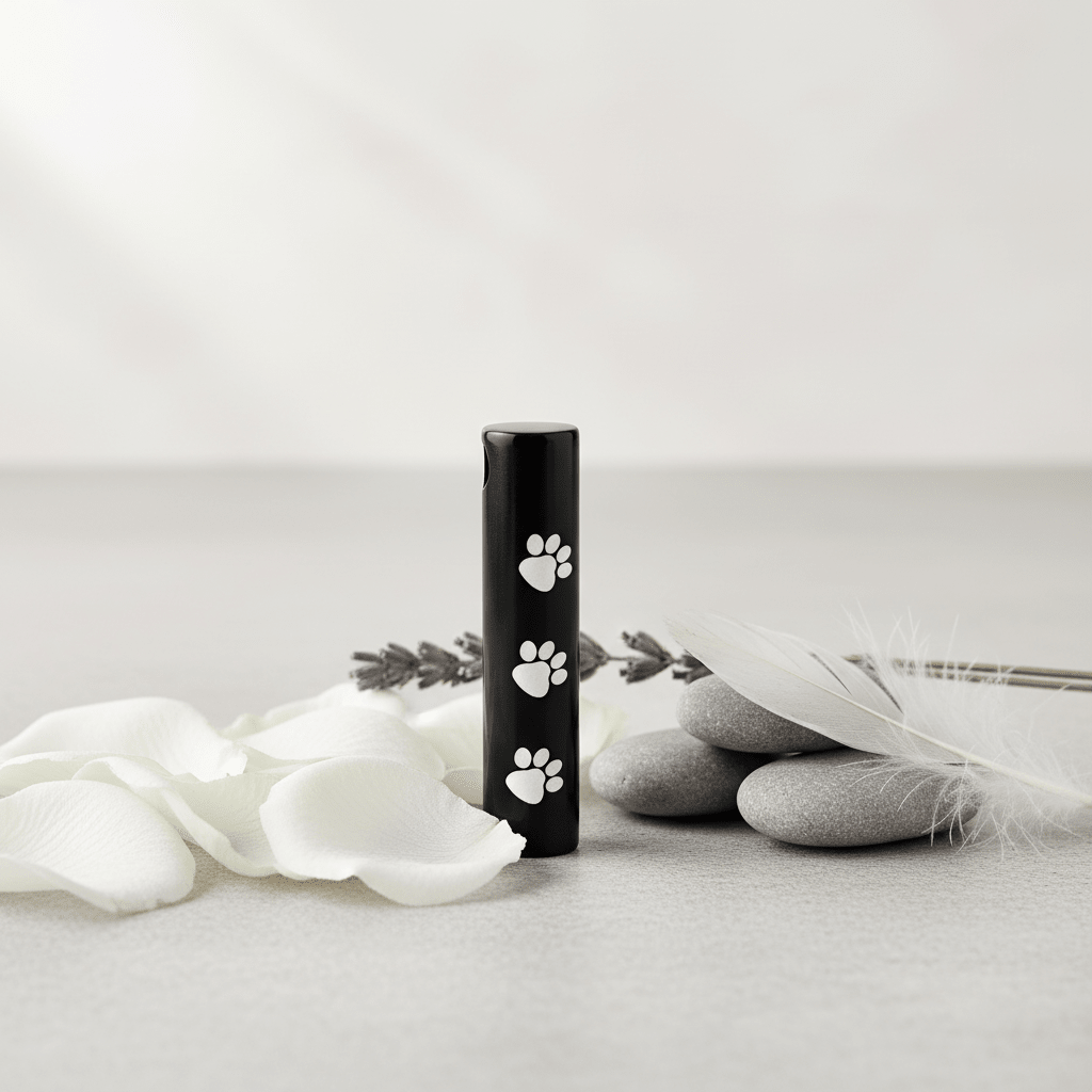 Stalen Ashanger Buis Zwart met Witte Pootafdrukken 3,4cm - Aramat Jewels - Gedenkhangers - cadeautip