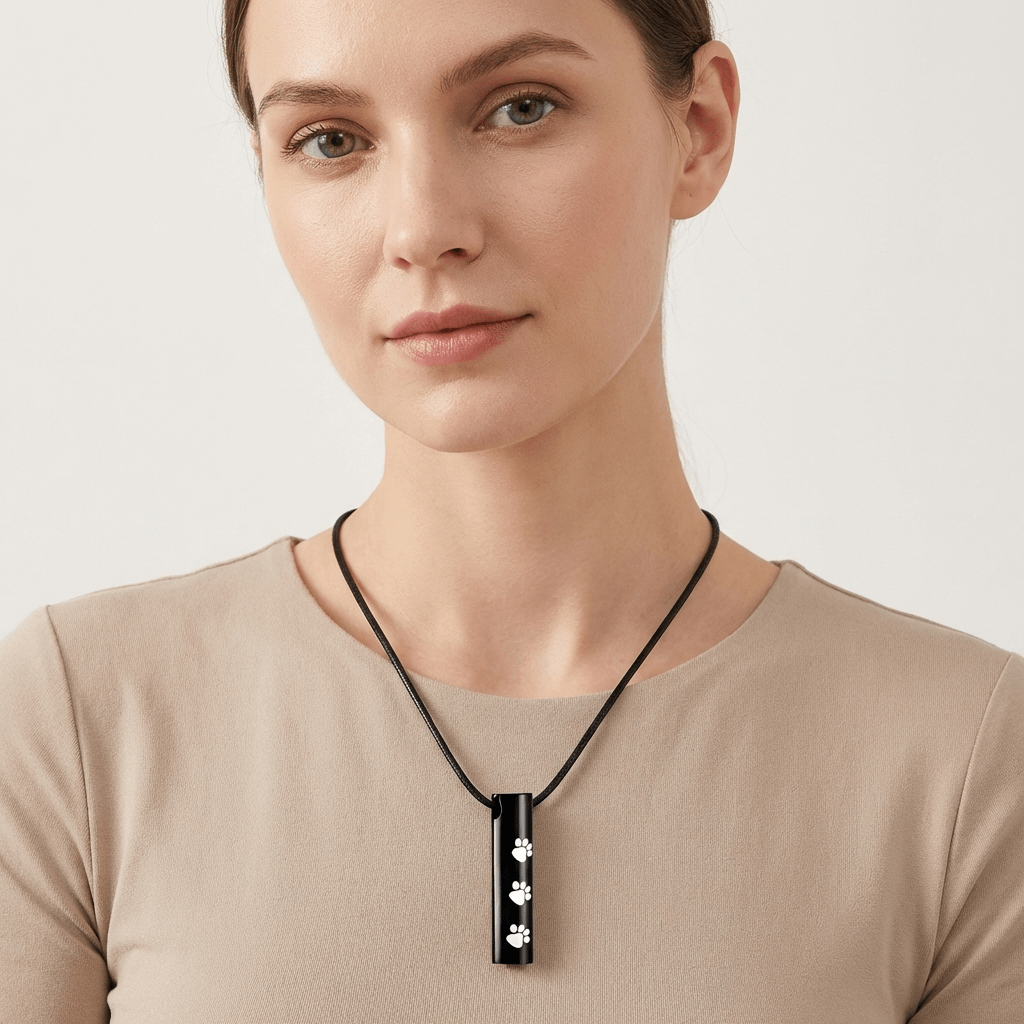 Stalen Ashanger Buis Zwart met Witte Pootafdrukken 3,4cm - Aramat Jewels - Gedenkhangers - cadeautip