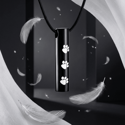 Stalen Ashanger Buis Zwart met Witte Pootafdrukken 3,4cm - Aramat Jewels - Gedenkhangers - cadeautip