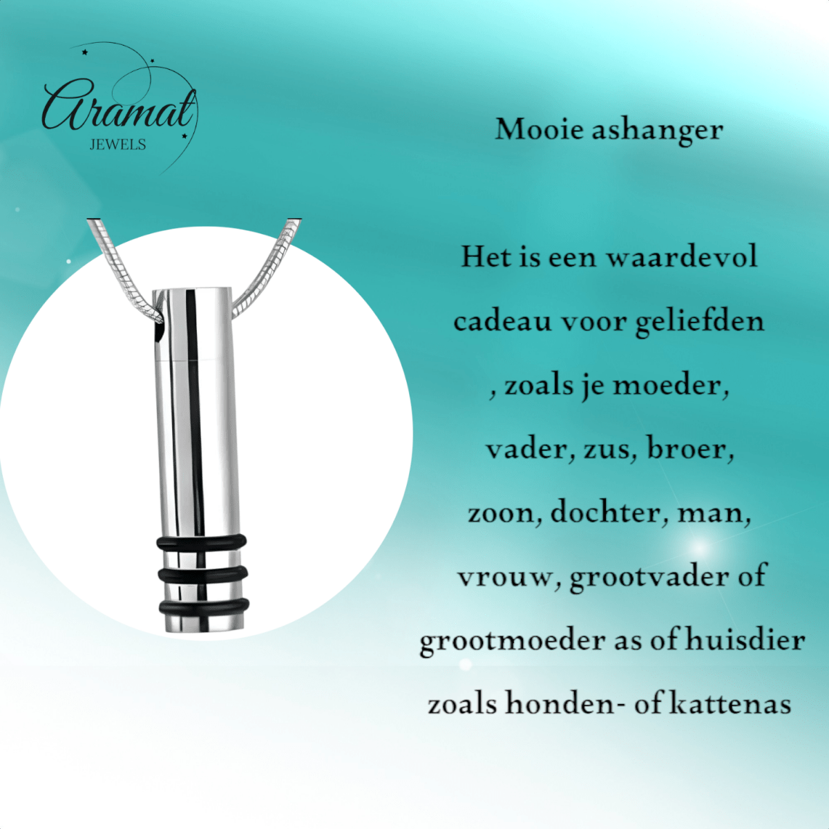 Stalen ashanger cilinder zwart gestreept 38x10mm - Aramat Jewels - Gedenkhangers - cadeautip