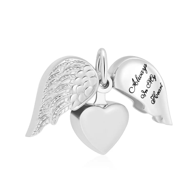 Stalen Ashanger Hart met Beweegbare Engelenvleugel 25x20mm - Aramat Jewels - Gedenkhangers - cadeautip