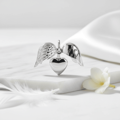 Stalen Ashanger Hart met Beweegbare Engelenvleugel 25x20mm - Aramat Jewels - Gedenkhangers - cadeautip