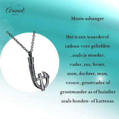 Stalen Ashanger Vishaak met Kruisje - Zwart - hang1333 - Gedenkhangers kopen# - 40mm - alles - ashangers