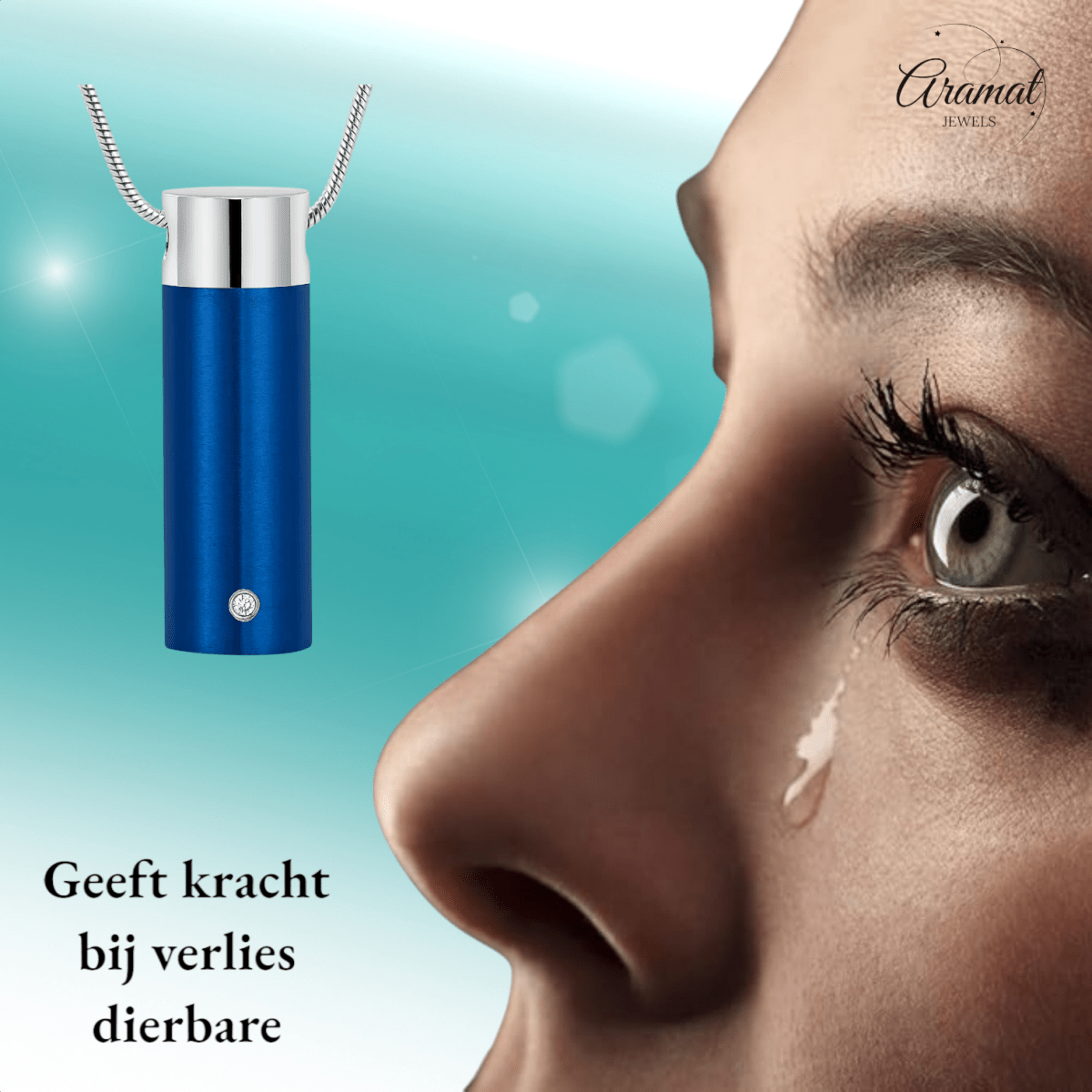 Stalen Blauwe Ashanger - met Betekenis - Aramat Jewels - Gedenkhangers - Rouwsieraad