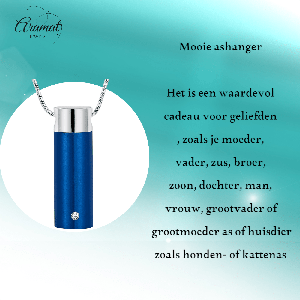 Stalen Blauwe Ashanger - met Betekenis - Aramat Jewels - Gedenkhangers - Rouwsieraad