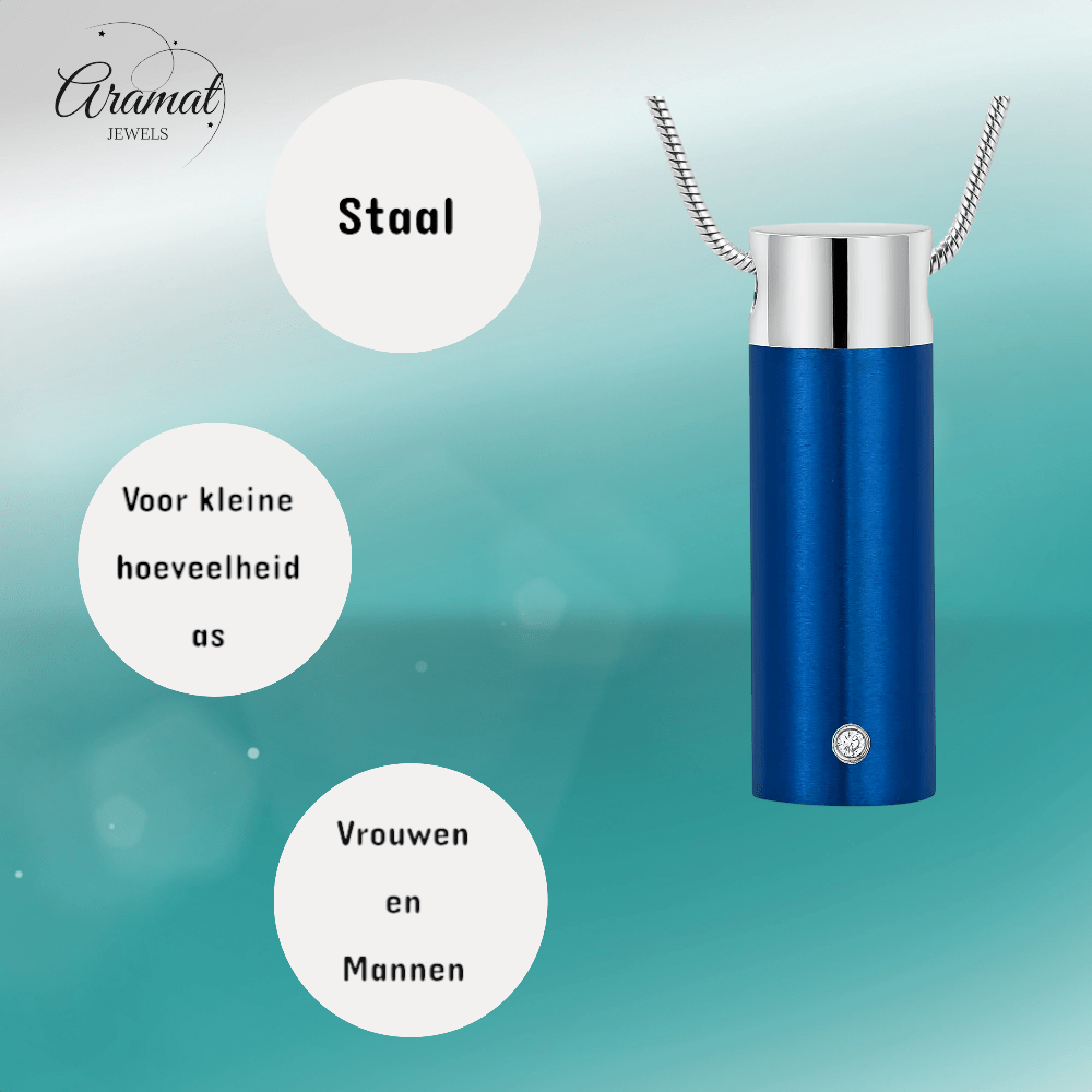 Stalen Blauwe Ashanger - met Betekenis - Aramat Jewels - Gedenkhangers - Rouwsieraad
