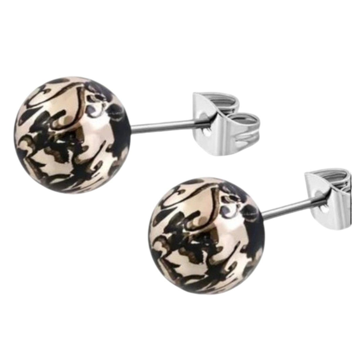Stalen bolletjes oorstekers met spetters – 6mm - Aramat Jewels - Oorbellen - cadeautip