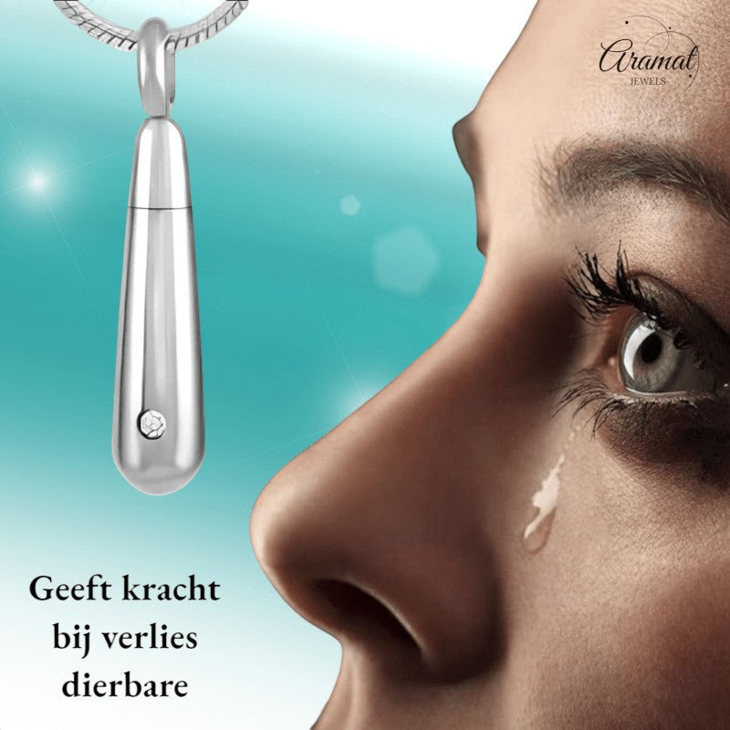 Stalen Buisvormige Ashanger met Zirkonia Steentje - hang377 - 8653 - Gedenkhangers kopen# - 33mm - alles - ashangers