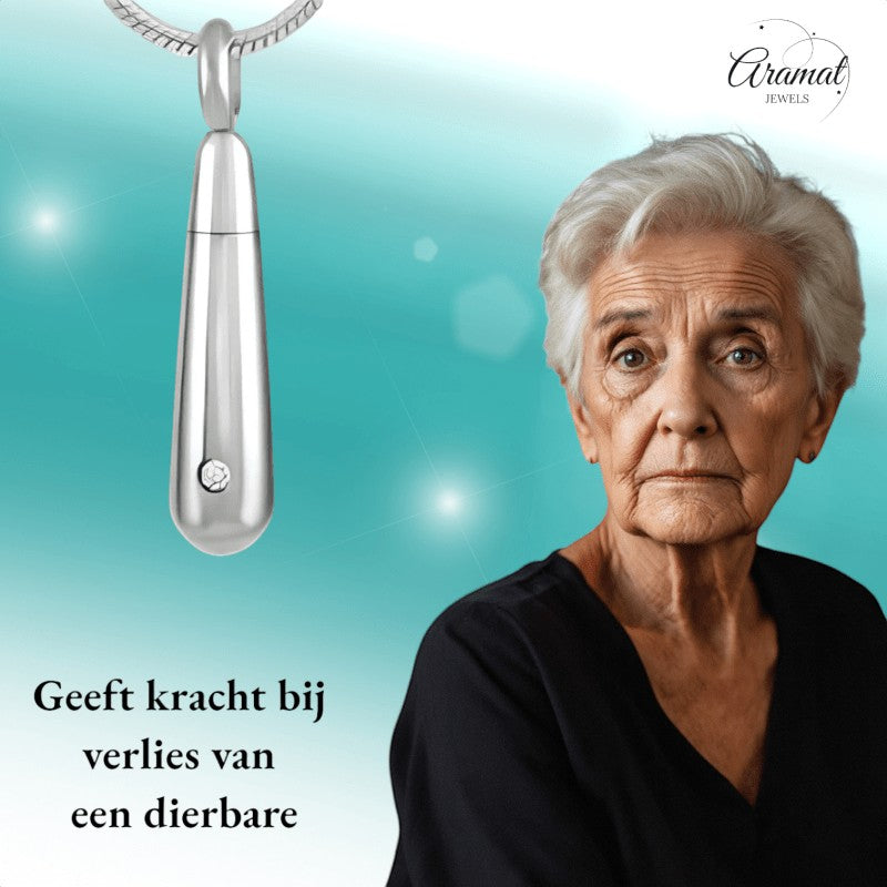 Stalen Buisvormige Ashanger met Zirkonia Steentje - hang377 - 8653 - Gedenkhangers kopen# - 33mm - alles - ashangers