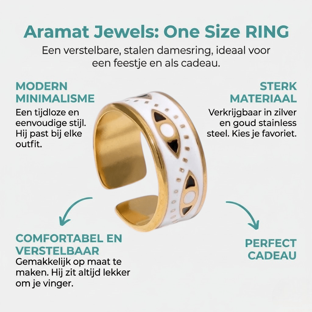 Stalen Damesring - Boze Oog - 8,5mm - Verstelbaar - Aramat Jewels - Ringen - cadeautip