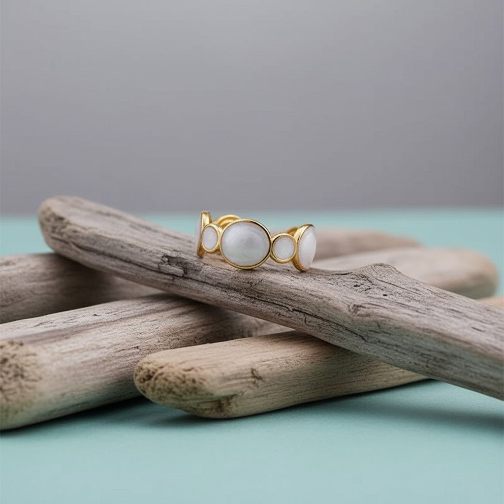 Stalen Damesring - Cirkelmotief - Parelmoer Emaille - 8mm - RVS - Aramat Jewels - Ringen - cadeautip