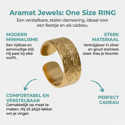 Stalen Damesring met Motief - Verstelbaar - 8mm - RVS - Aramat Jewels - Ringen - cadeautip