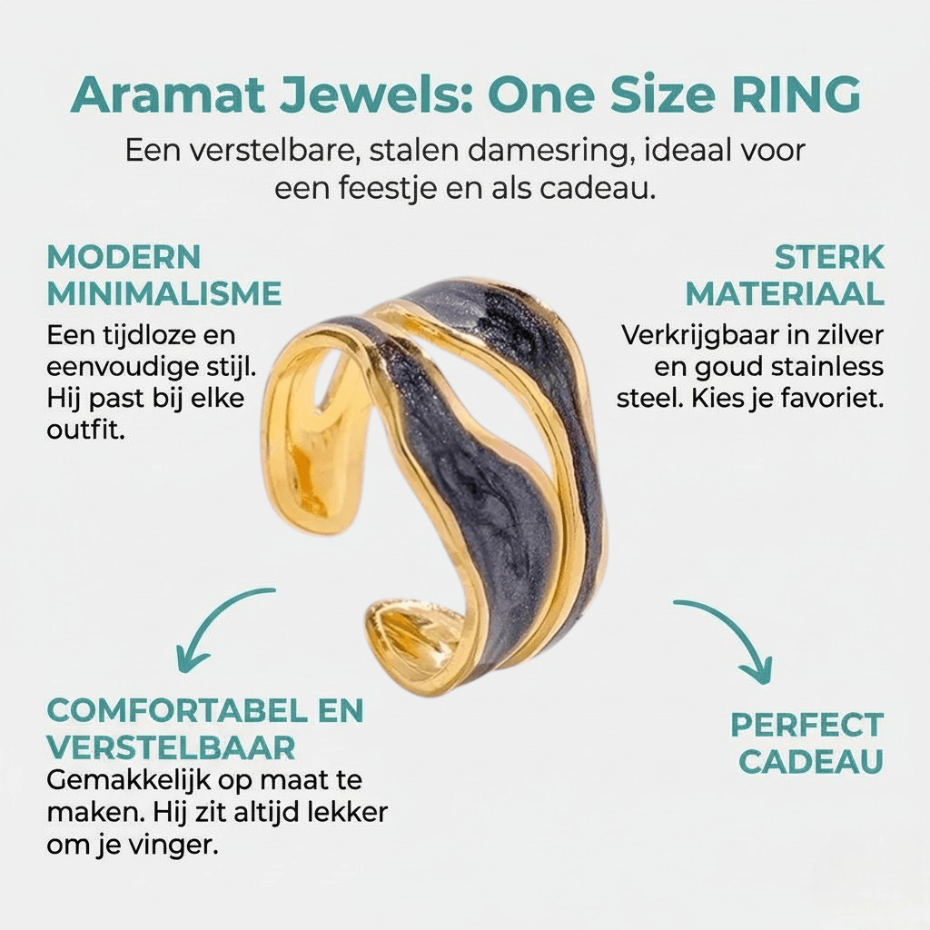 Stalen Damesring - Parelmoer - 14mm - Verstelbaar - Aramat Jewels - Ringen - cadeautip