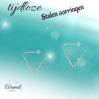 Stalen Driehoek Hoepel Oorstekers - Dames - Aramat Jewels - Oorringen - cadeautip