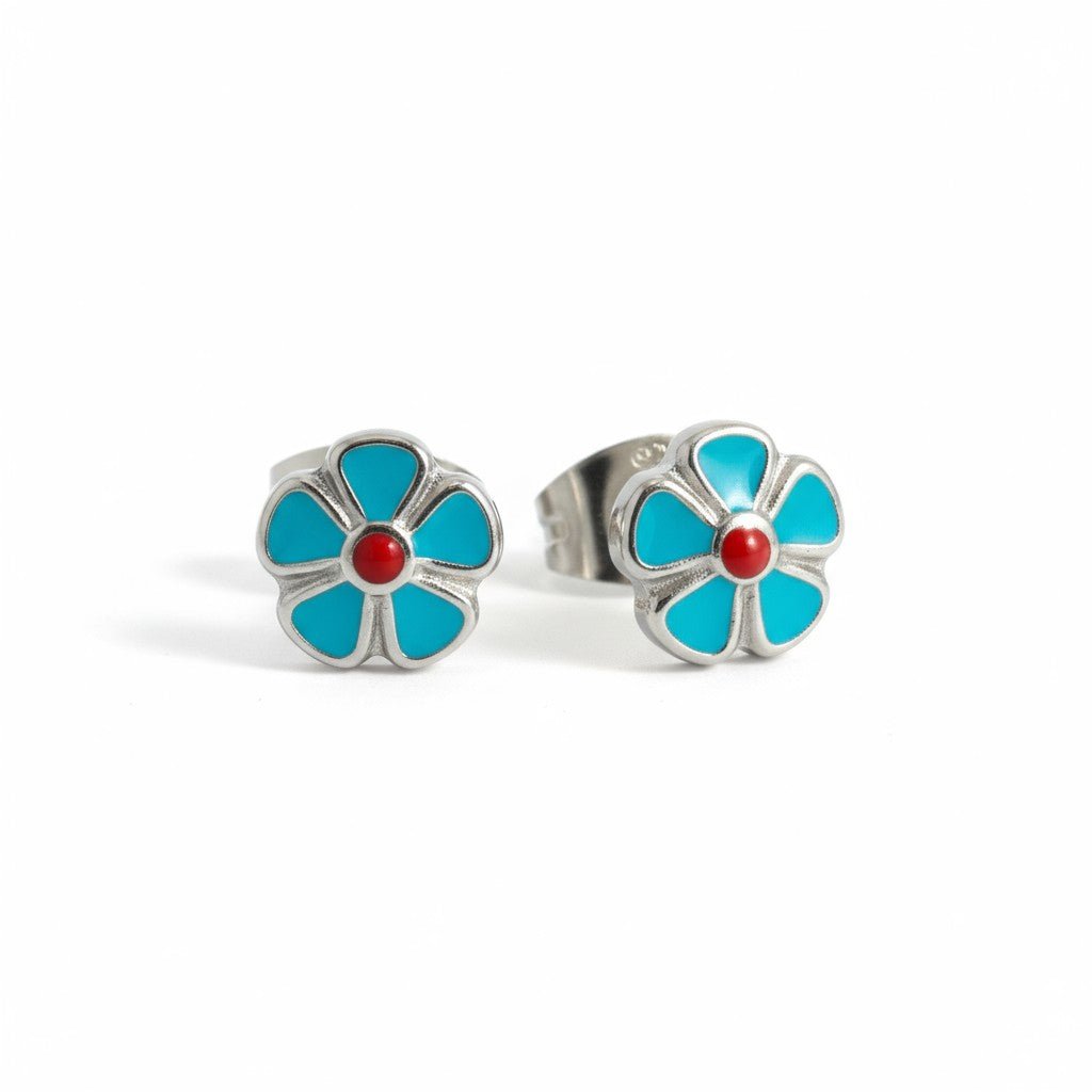Stalen Emaille oorbellen bloem - Aramat Jewels - Oorbellen - cadeautip