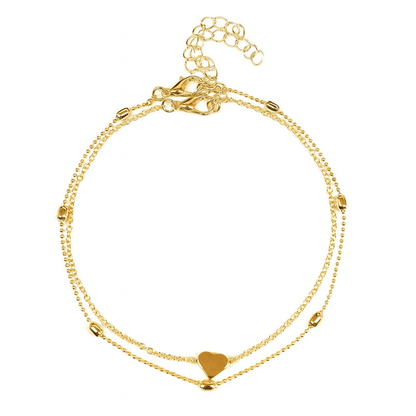 Stalen Enkelbandjes met Hartje en Kraaltjes Goudkleurig - Aramat Jewels - Enkelbandjes - cadeautip