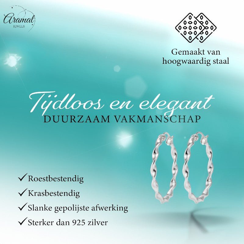 Stalen Gedraaide Oorringen - Aramat Jewels - Oorringen - cadeautip