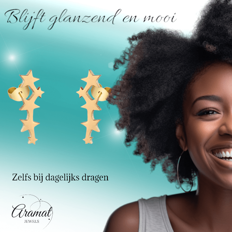Stalen Goudkleurige Sterren Oorbellen - Tijdloos Cadeau - oor4118 - SSE413 - Oorbellen kopen