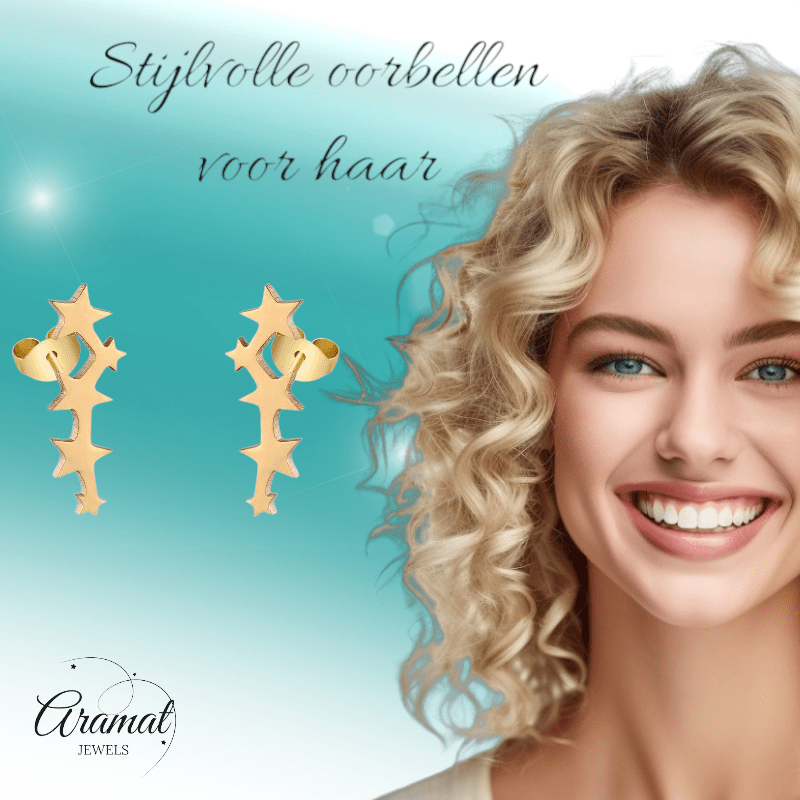 Stalen Goudkleurige Sterren Oorbellen - Tijdloos Cadeau - oor4118 - SSE413 - Oorbellen kopen