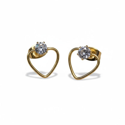 Stalen Hart Oorbellen Goudkleur 10mm Zirkonia Open - Aramat Jewels - Oorbellen - cadeautip