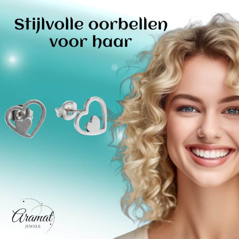 Stalen Hartjes Oorbellen Zilverkleur 9mm RVS - Aramat Jewels - Oorbellen - cadeautip