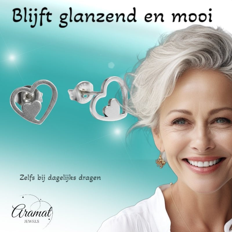 Stalen Hartjes Oorbellen Zilverkleur 9mm RVS - Aramat Jewels - Oorbellen - cadeautip