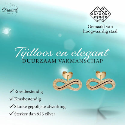 Stalen Infinity Oorbellen - Goudkleur Mat & Tijdloos - oor4134 - SSE422 - Oorbellen kopen